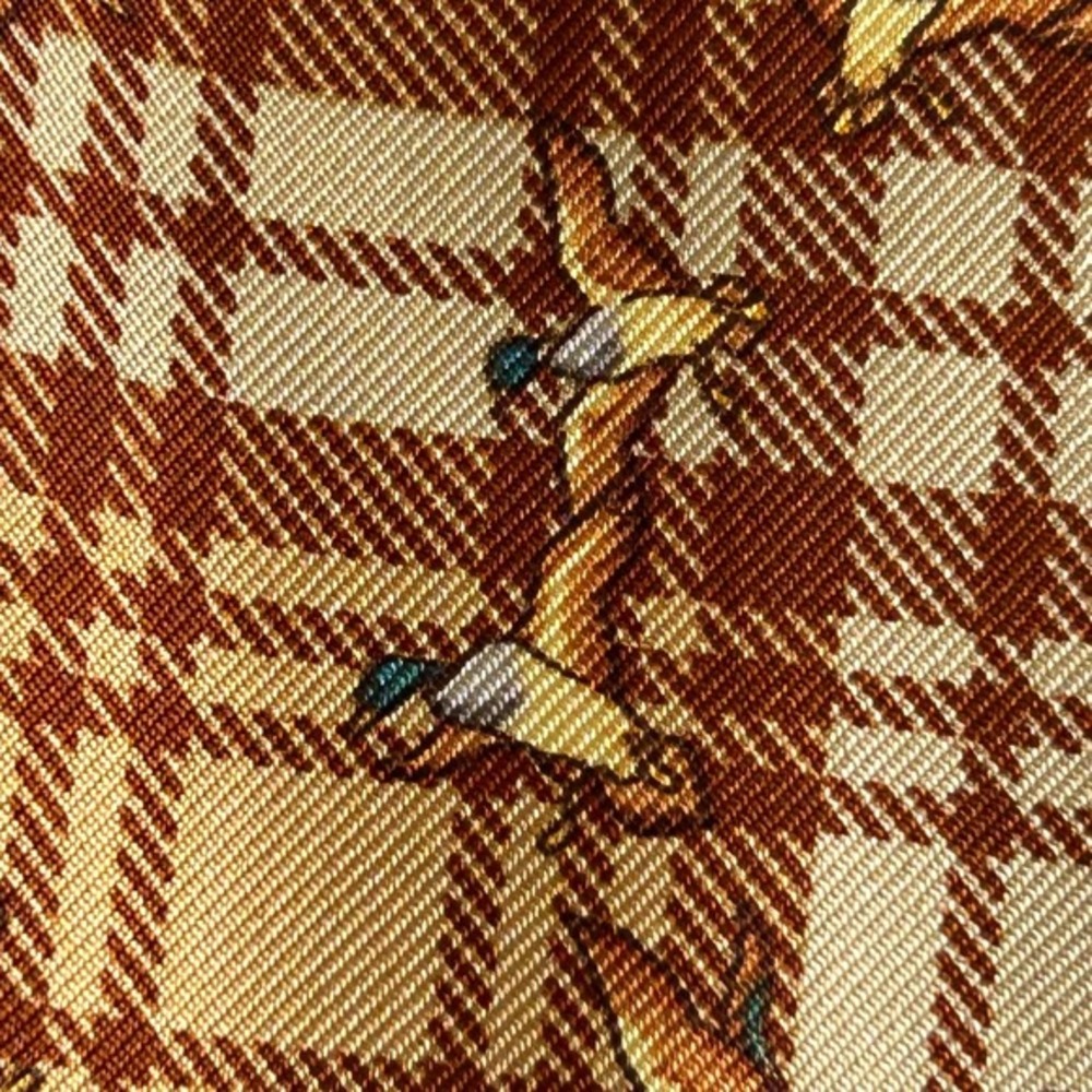 Orvis‎ Silk Tie Mallard Ducks Tartan Brown Tan Plaid Duck Old Money VTG